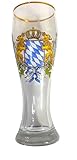 0,3 Liter bayerisches Weizenbierglas, Weißbierglas mit Bayernwappen und Goldrand - klar
