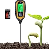 pH Bodentest, Feuchtigkeitsmessgerät Pflanzen, Boden Feuchtigkeitsmesser 4-in-1 für Feuchtigkeit/Temperatur/Licht/pH Wert Messgerät, für Gartenarbeit, Rasen, innen-Pflanzen (mit Batterie) (Schwarz)