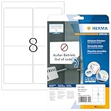 HERMA 4350 Universal Etiketten ablösbar, 25 Blatt, 96 x 63,5 mm, 8 pro A4 Bogen, 200 Stück, selbstklebend, bedruckbar, matt, blanko Papier Klebeetiketten Aufkleber, weiß