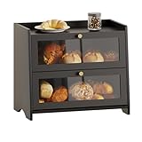 BAMBANG Groß Bambus Brotkasten für Küchentheke, 2 Stufe Bauernhaus Brotbox, Holz Brotkasten Brotaufbewahrungsbehälter Halter für Selbstgemachtes Brot, Schwarz
