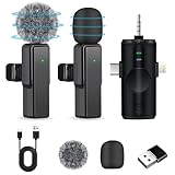 Ebarsenc Lavalier-Mikrofon-Wireless, 4 in 1 Ansteckmikrofon Kabellos Mini Mikrofon Handy für iPhone/Android/PC, Plug-Play Kleines Microphone Lavalier Kabellos für TikTok Aufnahmen Live-Streaming Vlog