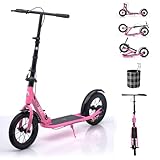 GHBXJX Cityroller Pro-S Scooter 290mm BigWheel mit Handbremse und Bremse - Höhenjustierbarer & Zusammenklappbarer Roller mit Ständer Sportlicher Kinder, & Erwachsenenroller,Rosa
