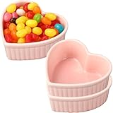Herzförmige Auflaufförmchen aus Keramik, 170 ml, ofenfest, für Creme, Brûlée, kleine Backformen, Schüsseln für Küche, Party, Snack, Servieren, Dip-Sauce, Gewürze, Rosa, 3 Stück