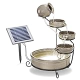 esotec Solar Kaskadenbrunnen Pisa mit Akku + LED für draussen, Gartenliebhaber-Geschenk, Springbrunnen außen, Gartenbrunnen Wasserspiel, Katzenbrunnen Terrakotta Zierbrunnen, grau H=55cm 101300