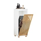 SoBuy BZR126-W Wäscheschrank mit ausklappbarem Wäschesack Wäschetruhe Wäschesammler Wäschekorb Badschrank Weiß-Natur BHT ca. 32x85x33cm