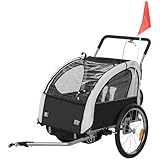 HOMCOM Kinderanhänger 2 in 1 Kinderwagen Fahrrad Baby 2 Plätze mit 5-Punkt-Sicherheitsgurt, Reflektoren, Fahne und Windschutzvorhang, 40 Kg Tragkraft, schwarz