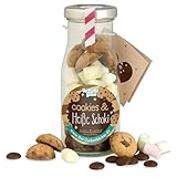 DIY-Flasche Cookies & Heiße Schoki – Heiße Schokolade mit Zartbitter-Schokodrops, Mini-Marshmallows & 4 Cookies, Geschenkidee für Winter & Weihnachten