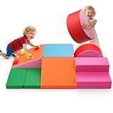 Brolteja Baby-Schaumstoffbausteine, Softplay-Set für Kleinkinder von 1–3 Jahren, Baby-Kletterturm mit Rutsche, große Bausteine ​​für Kleinkinder (bunt-7)