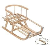 Green Blue GB159 Klassischer Holzschlitten Mit Abnehmbarer Rückenlehne, Dreifachsitz, Metallkufen Und Ziehseil – Robuster Kinder Rodel Für Winterspaß Bis 100 Kg