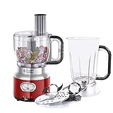 Russell Hobbs Küchenmaschine Retro rot, Retro-Anzeige, Standmixeraufsatz, Rührschüssel, Edelstahlscheibe (Schneiden&Raspeln), Teigwerkzeug, 850W Zerkleinerer, kompakter vintage Food Processor 25180-56