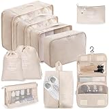 Koffer Organizer, Packing Cubes, Koffer Organizer Set 10-Teilige, Kofferorganizer Wasserdichte, Packwürfel, mit Packtaschen, Kleidertaschen, Kosmetiktasche, Schuhbeutel, Organizer Koffer (Beige)