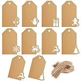 SALLYFASHION Weihnachten Etiketten Anhänger, 120 Stück Geschenkanhänger Kraftpapier Tags Anhängeschilder mit Schnur für Dekorieren von Weihnachtsbaum handgemachte Arbeit