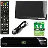Telestar DVB-T2 Receiver + 3 Monate Freenet GRATIS + DVB-T Zimmerantenne +45 dbi + HDMI Kabel, HDTV, PVR Ready, HD USB Mediaplayer, HDMI (Hybrid Receiver für DVB-T2 und Kabel TV) netshop 25 Bundle Set