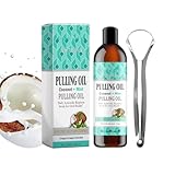 Natürliches Kokosöl Aufhellendes Öl Mundspülung, 100ml Mundziehöl mit Kokosnuss & Pfefferminzöl mit Zungenschaber, Mundspülung für Frischen Atem Zahnaufhellung