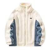 BIBOKAOKE Fleecejacke Herren Warm Winter Sherpa Jacke Patchwork Teddyfleece Jacke Oberbekleidung Teddy Fleece mit Stehkragen Winterjacke mit durchgehendem Reißverschluss Plüschjacke