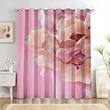 KaiHeBeding Hortensie Vorhänge Rosa Hintergrund Verdunklungsvorhänge, Vorhang Blickdicht Gardinen mit Ösen, Schlafzimmer Wohnzimmer Kinderzimmer Deko, Thermovorhang 2er Set H245 X B140cm