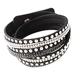 YAZILIND Leder Wickelarmbänder Strass und Muti-Color Perlen Stulpearmband, Charm Multilayer Armband Damen Schmuck Schwarz