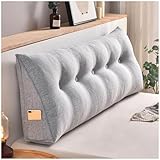 Großes dreieckiges Lesekissen mit maschinenwaschbarem Bezug, Kopfteilkissen für Bett, 120 cm, Hellgrau/Weiß