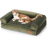 FUKUMARU Katzensofa Bett, Corduroy Gemütliches Katzenbett für drinnen mit abnehmbarem waschbarem Bezug, Stützendes Anti-Rutsch Hundebett Sofa für kleine Hunde, 72 x 52 x 22 cm, Mittel, Grün