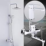 Shower system, Weiße Duscharmatur, Badezimmerarmaturen, Mischbatterie, Bad, Duschbecken, Waschbeckenarmaturen, Regenduschkopf-Set, Sanitärausstattung