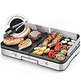 LEBENLANG Elektrogrill Tischgrill elektrisch - Inkl. Grillzange & Spritzschutz I 2400W Für Drinnen & Draußen I Gril Elektro Grill für Balkon Tisch I Elektrischer Plattengrill Indoor Grills Indoorgrill