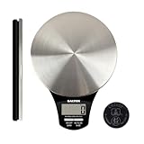 Salter 1035 SSBKDR digitale Küchenwaage - runde Edelstahlplattform, präzise Maße, max 5 kg, LCD-Display, Messung von Lebensmitteln und Flüssigkeiten, Tara-Funktion, Batterie im Lieferumfang enthalten
