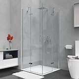 Duschkabine, Eck-Duschkabine 90x90x195 cm, rahmenloses Design aus 5 mm Sicherheitsglas, Dusche mit Scharniertüren, Edelstahlbeschläge, Glasdusche für modernes Badezimmer