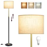 VASAGLE Stehleuchte, Standleuchte, Stehlampe, höhenverstellbare Leselampe, 140-170 cm hoch, modern, mit Fußtaster, Lampenschirm aus Stoff, E27 Fassung, weihnachten, gold-schwarz LFL002B02