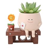 Kunaxku Blumentopf mit Smiley, Lustige Blumentöpfe für Drinnen, Pflanztopf Sukkulenten mit Ablaufloch, Süße Blumentöpfe mit Sonnenblume und Brief, Töpfe für Sukkulenten Züchten
