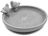 Stephans Möbelbörse Vogeltränke Bird Bath mit 2 Vögeln Vogelbecken Vogelbad Futterschale Tränke Garten Terrasse Balkon Futterstelle Wasserstelle Bienen Zement rund Ø25cm