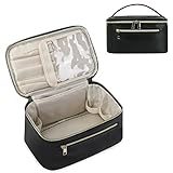 Kosmetiktasche Damen Schminktasche Groß Reise Make Up Tasche mit Bürstenfach Organizer Kulturbeutel PU-Leder Tragbare Makeup Bag, Schwarz (Patent Angemeldet)