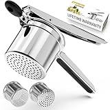 Kartoffelpresse für Kartoffelpüree,450ML und 2 austauschbare feste Scheiben,kartoffelstampfer für flauschiges Kartoffelpüree,abnehmbare und strapazierfähige Kartoffelpresse mit Silikongriff