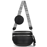 GYBOOM Crossbody-Taschen für Frauen, moderne Doppel-Reißverschluss-Brusttasche, verstellbarer Schultergurt breite Gürteltasche Hüfttasche mit Münzgeldbeutel PU Leder Pendeln Reisen (schwarz)