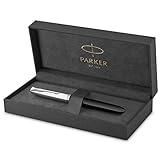 Parker 51 Füller | Schwarzer Schaft mit Chromfarbenen Zierteilen | Füllfederhalter mit feiner Feder und Schwarzer Tintenpatrone | Geschenkbox
