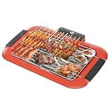 Susoso Elektro- Tischgrill, 2000W Edelstahl Elektrischer Grill mit Stabile Füße Tischgrill Schnelles Aufheizen für Grillpartys 50x31x8cm Rot