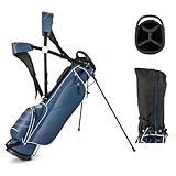 GYMAX Golftasche, stabile Golfschlägertasche mit Griffen & Ständer, Golf-Reisetasche tragbar (Blau)