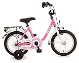 Bibi Kinderfahrrad 14 Zoll mit Rücktrittbremse und Stützrädern Fahrrad für Kinder Junge Mädchen Kinderrad Pink