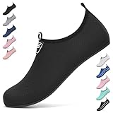 BARFULKER Badeschuhe Damen Herren Wasserschuhe Neoprenschuhe Strandschuhe Aquaschuhe Surfschuhe Schwimmschuhe Wassersportschuhe Barfuß Schuhe Leicht Hausschuhe. Schwarz,43 EU