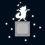 Lichtschaltertattoo Lichtschalteraufkleber Lichtschaltersticker Wandtattoo Wandbild Waschbär mit Schmetterlingen und Punkten M1879