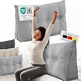 ELONEO Rückenkissen 100 cm breit, Keilkissen für Bett und Sofa geeignet, dreieckiges Lesekissen, Kissen mit abnehmbarem und waschbarem Bezug, mit praktischem Seitenfach