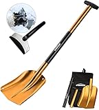 Overmont Lawinenschaufel Schneeschaufel Klappschaufel Notschaufel Abziehbar Aluminium 3 Teilig mit Eiskratzer und Tragetasche für Gartenarbeit Winter Auto im Freien Rot/Blau/Gold/Schwarz