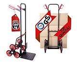 PROREGAL Klappbarer Profi-Treppensteiger Taurus 150kg TÜV Zertifiziert pannensichere Vollgummibereifung 110x45x61cm Rot-Schwarz Sackkarre Transportkarre Staplerkarre