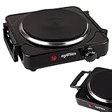 Grafner Kochplatte mit klappbaren Griffen, 1000 Watt, 1 Massekochfeld mit 1x Ø 155 mm, stufenlose Temperatureinstellung, Farbe nach Wunsch: schwarz oder weiß, Kochfeld Herdplatte Campingkocher