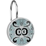 Duschvorhanghaken mit Blumenmuster, Edelstahl, Glas, Harz, 12 Stück, Duschvorhangringe 3,7 x 3,7 cm, Blau