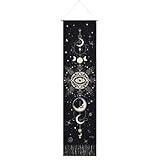Yugarlibi Mondphasen Wandteppich, Blumen Wandbehang Schwarz Wandteppich, Dekorative Böhmischen Baumwolle Lange Wandteppiche Wandkunst für Schlafzimmer, Schwarz 130x32.5cm