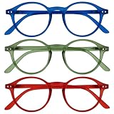 OPULIZE REY Lesebrille - 3er-Pack - Runder Retro-Rahmen - Mattblau, Grün, Rot - Herren Damen - Federscharniere - RRR56-36Z - +3.00