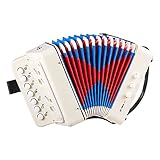 Akkordeon mit 10 Tasten, Mini Ziehharmonika Knopfakkordeon für Anfänger Erwachsene und Kinder, Musikinstrument, buntes Tasteninstrument weiß…