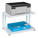 Relaxdays Druckerständer, 2 Ablagen, Schreibtischaufsatz für Drucker, HBT 28x45x28 cm, Druckertisch, Druckerhalter, weiß