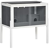PawHut Hamsterkäfig aus Holz Nagerkäfig mit 2 Hütten und Zubehör, Mäusekäfig groß Kleintierkäfig Käfig für Zwerghamster 82 x 45 x 81 cm Grau