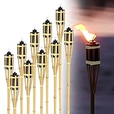 Jopassy 12er Set Gartenfackeln mit Docht，Ölfackeln aus Bambus，stimmungsvolle Fackeln für außen，Für Outdoor-Partys，Höhe: 90 cm, natur